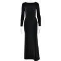 Detail of a sleek black long sleeve backless maxi dress with a slim fit and elegant silhouette - Black
