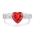 Elegante anello in argento S925 con gemma rossa a forma di cuore e pavé di piccoli diamanti - US 6 / Rosso Cina (FDJZ-118)