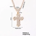 Detailed size specifications for gold cross pendant necklace with sparkling white crystals - Pave Heart Cross (N00936-6)