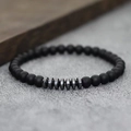 6mm matte black onyx bead distance bracelet with metallic hematite accents for men - Matte Black + Hematite