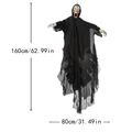 Hanging 160cm Halloween ghost with glowing eyes and tattered black robe for party decor - Action Rotating Large Hanging Ghost