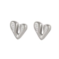 Elegant silver V-shaped heart stud earrings with sparkling white cubic zirconia - Silver V-Shaped Inlaid Style (HE47187A2B0)