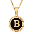 Collar elegante de acero inoxidable en oro de 18K con colgante redondo negro letra B - Dorado B (Con Cadena)