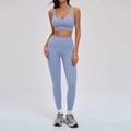 Ensemble de yoga bleu clair deux pièces avec brassière et legging taille haute - S / Soutien-gorge Style 2 + Leggings - Bleu Gris