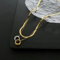 Minimalist gold double-layered snake chain necklace with intertwined circles pendant - Double Ring Snake Chain / Gold