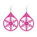 Detail of pink teardrop wooden earrings with delicate snowflake cutout patterns - #10 Pink Snowflake Teardrop Style
