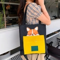 Black canvas messenger bag featuring a yellow front pocket with a cute Corgi print - Akita Dog (3-Way Bag With Pencil Case) / Black