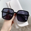 Classic black oversized square sunglasses with dark grey lenses and a white leather pouch - Black Frame Black Grey Lens
