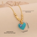 Collier en acier inoxydable doré avec pendentif cœur bleu ciel œil protecteur - Bleu Lac