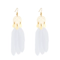 Bohemian drop earrings featuring white feathers and golden disc accents in a long style - KC Gold/White Hollow Feather (A-1421)