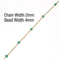 Detail of 2mm gold stainless steel chain with 4mm green beads and size specifications - 6# Green Beaded Chain / Per Meter