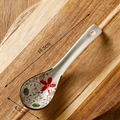 Japanese ceramic soup spoon with red floral pattern and dimensions 15.5cm by 4.5cm - Pink Red Floral
