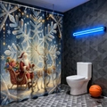 Tenda da doccia natalizia con Babbo Natale, slitta con renne e motivi di fiocchi - 90*180cm / Tema Babbo Natale (Blu Pavone)