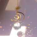 Golden moon and sun crystal suncatcher pendant creating rainbow light reflections - Size 19