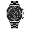 Men's business sports quartz watch with stainless steel strap and date window - Gunmetal Steel Band Black Dial [Steel + Calendar/Luminous]