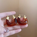 U-shaped gold plated earrings featuring round tiger eye stones in vintage style - Acrylic Bag Shape Hoop 10mm