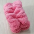 Soft pink plush bow headband for face washing and makeup on wooden surface - Watermelon Red Wristbands 1 Pair