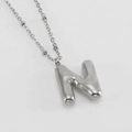 Silver 18K stainless steel bubble 3D letter N pendant necklace for women - Letter N / Steel
