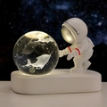 Astronaut night light with 3D laser engraved dolphin crystal ball and warm LED glow - Sphere / Single Dolphin (Natural Light)