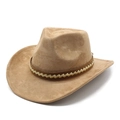 Classic khaki faux suede western cowboy hat with woven decorative band and curved brim - M (56-59cm) / Camel