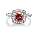 S925 Sterling silver ring featuring a vibrant round orange-red moissanite center stone - HK Size 18 (US Size 8) / 1ct Rose Red Moissanite
