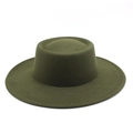 Detail of dark olive green wide-brim wool fedora hat with a flat top and stiff structure - M (56-58cm) / Army Green