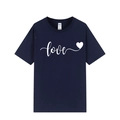 Short sleeve navy blue crew neck T-shirt with white handwritten love print and heart - XS / Navy Blue 318 (White Print)