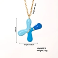 Gold-tone alphabet necklace with a blue gradient letter X pendant and dimensions - Letter X Style (N00906-X)