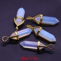 Five opalite hexagonal column pendants with gold metal caps for DIY jewelry making - Opal