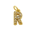 Classic gold stainless steel pendant featuring a sparkling diamond-encrusted letter R - Letter R