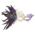 Masquerade half face lace mask with purple gradient feathers and rhinestone detail - Gradient Phoenix Style / Gold Purple