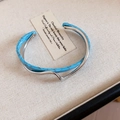 Silver geometric double-layer open cuff bracelet with light blue marble inlay - Silver / Sky Blue