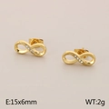 Golden infinity stud earrings in stainless steel with white zircon stones 15x6mm - Infinity Zirconia Style / Gold