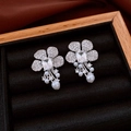 Sparkling floral tassel earrings with silver finish, zircons and elegant white pearls - 36# Silver Tassel with Zircon and Pearl (925 Sterling Silver Earring Post)