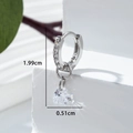 Silver-tone heart-shaped zircon hoop earrings with dimensions 1.99cm by 0.51cm - White (Single)