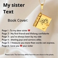 Macro shot of gold book locket necklace with minimalist kiss engraving and inner text - 36 Gold Sister Style Necklace