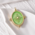 14k Gold beschichteter Edelstahl-Anhänger mit blauem Auge-Motiv auf weißem Untergrund - Ovales grünes Stern-Emaille
