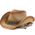 Cappello da cowboy in paglia marrone sfumato con cinturino intrecciato e dettagli di nappe - M(56-58cm) / Cachi Rosso Ruggine Sfumato