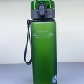 Frosted green plastic sports water bottle with CASNO logo and convenient carrying strap - 560ml Green