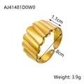 Detail view of gold-plated corrugated ring showing 1.1cm width and 1.8cm inner diameter - Corrugated Vertical Texture Style (AJ41481D0W0)
