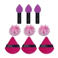 Set de 9 esponjas de maquillaje con aplicadores de gota, borlas y esponjas de triángulo - Juego de 9 Piezas Rojo Rosa: Bolsa OPP Transparente