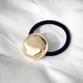 Minimalist golden irregular metal hair tie with black elastic band for sleek ponytails - Gold Small Sphere