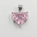 Pink heart-shaped zircon pendant with silver prong setting and sparkling finish - Heart Pink Zircon XW0004 Silver Pendant