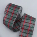 Cinta navideña a cuadros rojos y verdes con bordes metálicos para envolver regalos - 6 cm de ancho * 5 yardas de largo / Rojo Verde con borde plateado