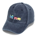 Close-up of high-quality embroidery featuring a colorful train on a navy cotton baseball cap - 52CM-54 (2-6 Years) / Navy Blue