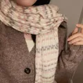 Pink and grey checkered mohair scarf with soft tassels for women in a warm winter style - Cream