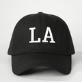 Classic black baseball cap with white embroidered LA logo for outdoor sun protection - One Size / Black