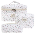 Quilted cotton cosmetic bag set with cherry pattern featuring three sizes in white - Small Cherry