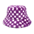 Cappello da pescatore in peluche a scacchi viola e bianchi in ecopelliccia stile retrò - M (56-58cm) / Viola