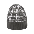 Detailed view of the thick knit beanie with black and white plaid texture and grey ribbed cuff - M (56-58cm) / Army Green